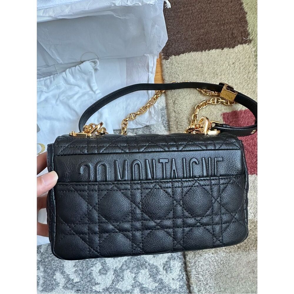 NEW Dior Caro Small Crossbody Shoulder Bag Black Gold Supple Cannage Leather - Picture 5 of 14